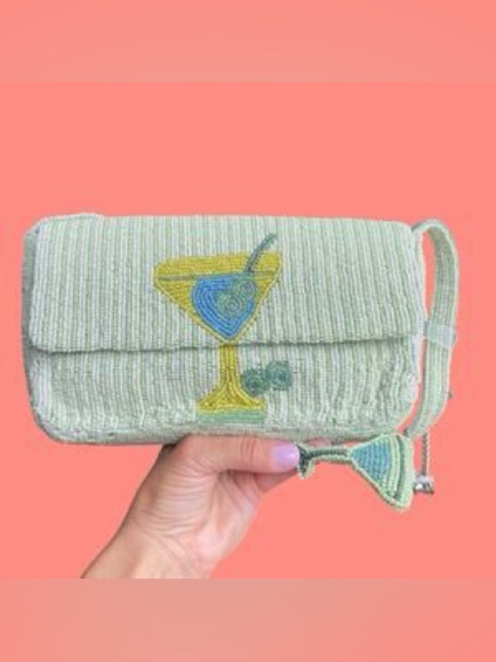 Beaded Embroidered Dirty Martini Cocktail Shoulder Bag w/ Matching Charm